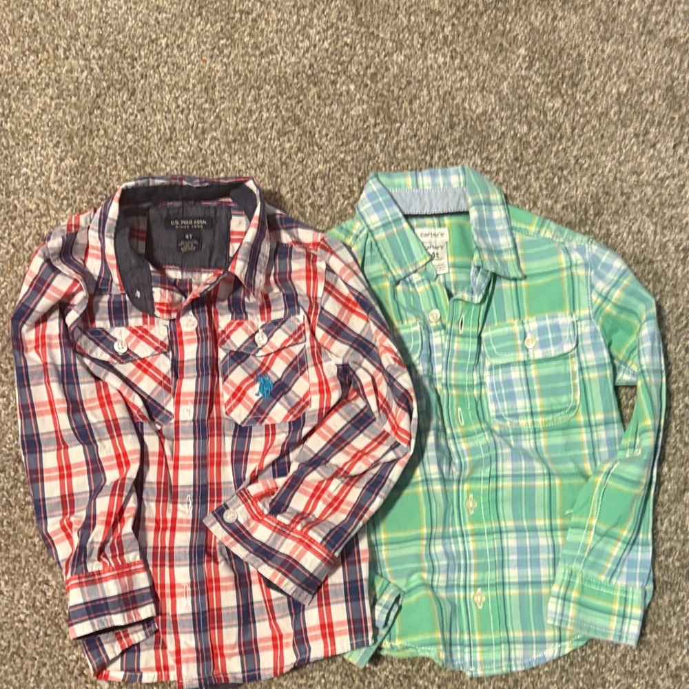 U.S. Polo Assn. Kids Plaid Button Down Shirts - Red and Blue, Green and White